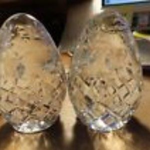 Pair Of Gallia Cut Crystal "EGG" PAPERWEIGHTS ~ Yugoslavia